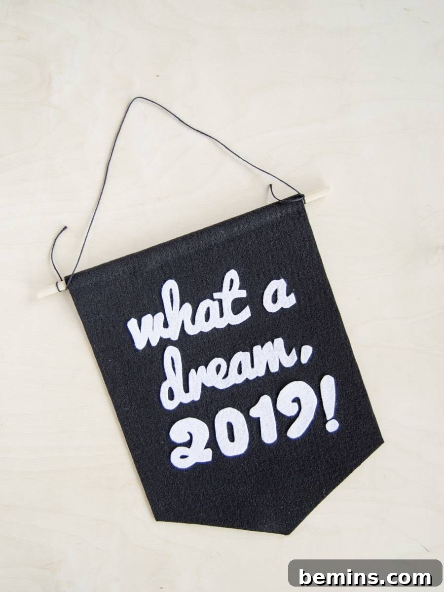 Crafting Your Vision: A DIY Inspiration Banner for the New Year 10 Finished DIY New Year's Eve Felt Banner