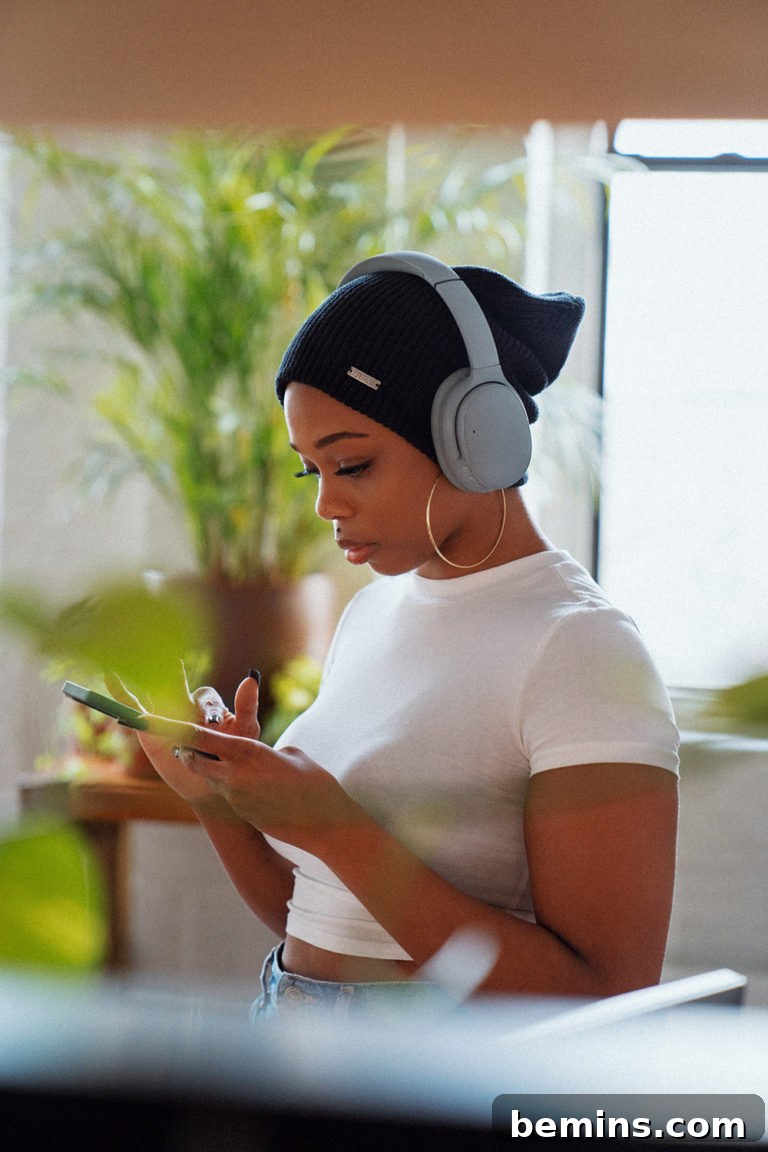 Woman listening to a podcast, symbolizing learning through audio