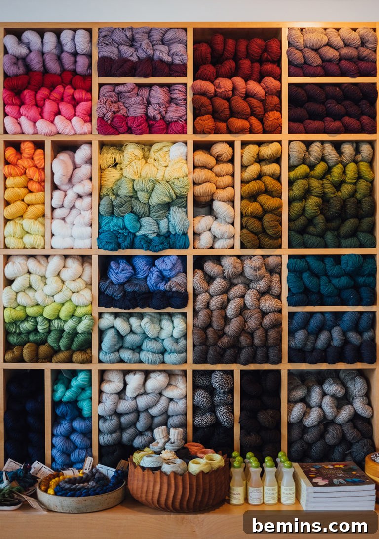 Craft store with colorful yarn, symbolizing inspiration from craft supplies