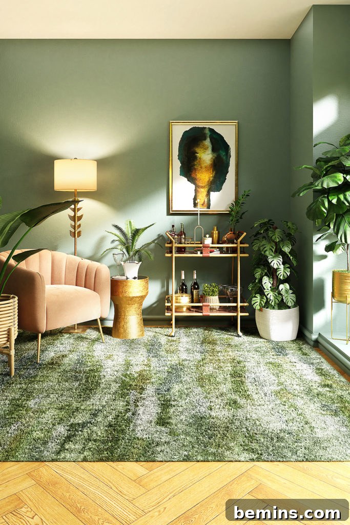 interior design, living room with bar cart
