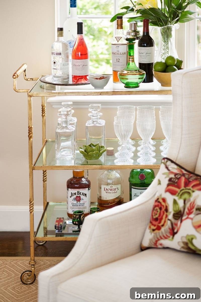 Racks of a table filled with bottles and vase next to a chair.