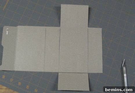 Image illustrating how to cut the cereal box cardboard to create the shape of the DIY gift box.