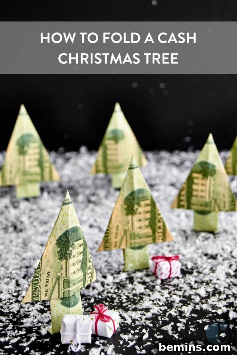Dollar bills folded into cute little Christmas trees!