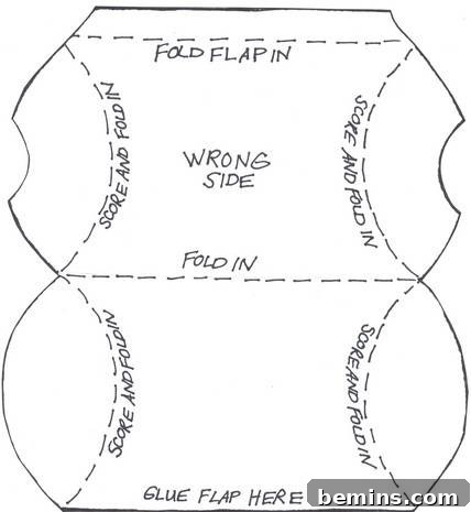 A drawn pillow pattern with instructions for folding, ready for use as a template.