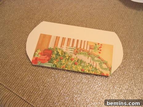 A beautiful and colorful greeting card with the flap glued in place.