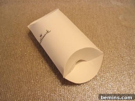 The paper folded into a puffed envelope shape, ready for stuffing.