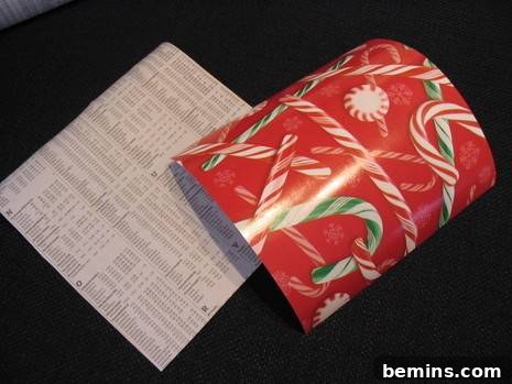Wrapping paper next to a large list of text.