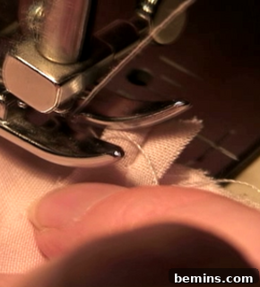 Sewing the crotch area of the boxers.