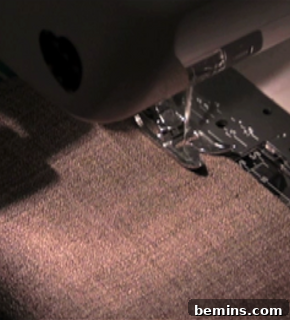 Topstitching the fabric rectangles.