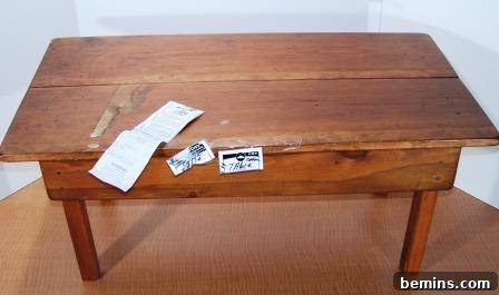 An old wooden desk with a seam, the 'Ugly Goblin,' ready for transformation.
