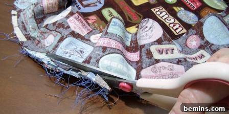 Clipping the seam allowance for the bar stool cover