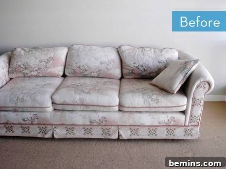 Close-up of the couch before reupholstering