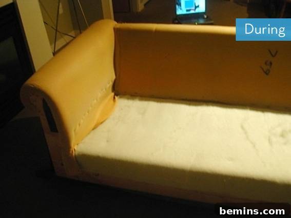 Removing the old fabric from the couch