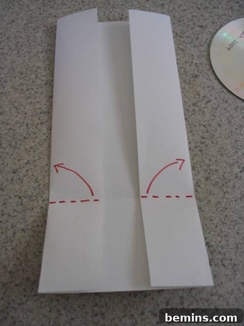Pink arrows indicating the direction of the horizontal folds.