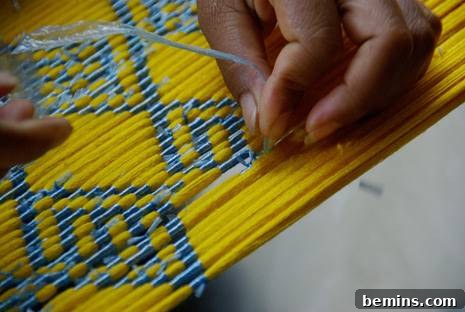 Crafting Silk The Essential 6 Steps 6 Intricate Ikat dyeing process, where bound yarns create complex patterns.