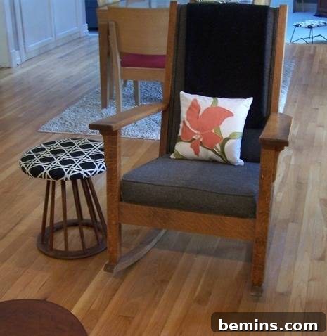 The finished reupholstered stool