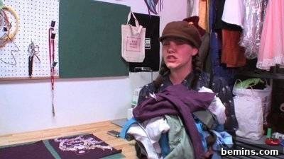 " A lady holding  Picnic Blanket Backpack Out of T-shirts "