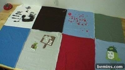 A blanket with different color squares sewn together. Colorful Picnic Blanket.