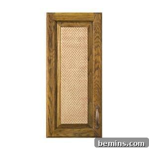 Textured wallpaper on cabinet panel