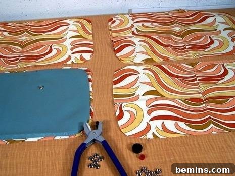 Back in Style: Mid-Century Modern Cushion Makeover 4 Tracing the old cushion pattern onto new upholstery fabric.
