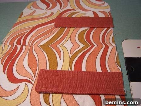 Back in Style: Mid-Century Modern Cushion Makeover 9 Basting snap tabs onto the cushion back and marking snap locations.