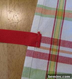 Sewing Ribbon Ties at Top