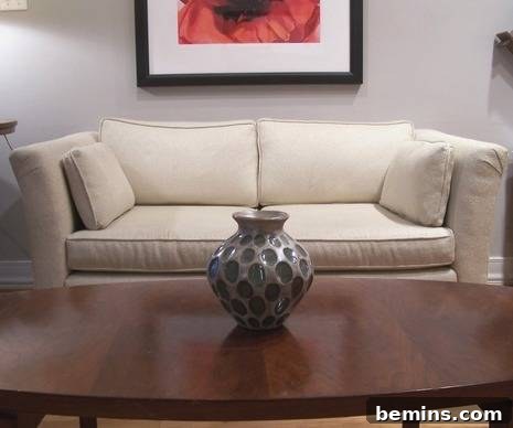 DIY Mod Upholstery: Faux Tufting Techniques 3 Loveseat with plain back cushions before tufting
