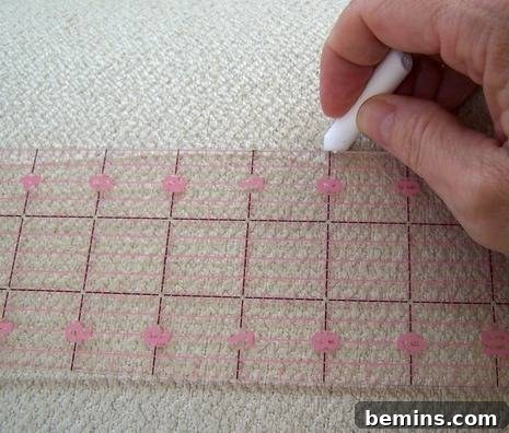 DIY Mod Upholstery: Faux Tufting Techniques 5 Measuring and marking the cushion for tuft placement