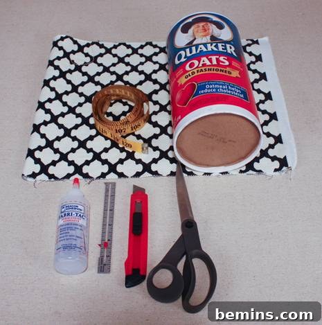 Repurpose and Organize: An Oatmeal Container Ribbon Dispenser 3 Materials for Fabric Covered Ribbon Dispenser