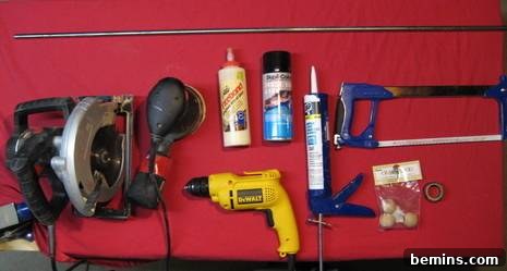 Tools are displayed on a red sheet.