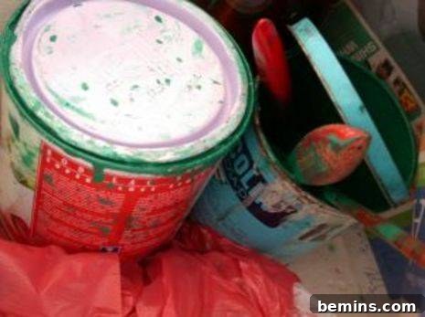 Various paint colors and painting tools