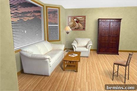 Light-colored wall with dark wood trim