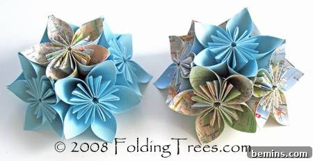 Origami flowers folded into a paper flower bouquet. A vibrant and colorful bouquet of handmade paper flowers.