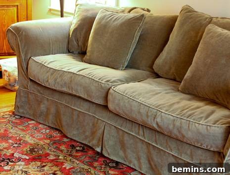 Slipcover after the seam has been repaired