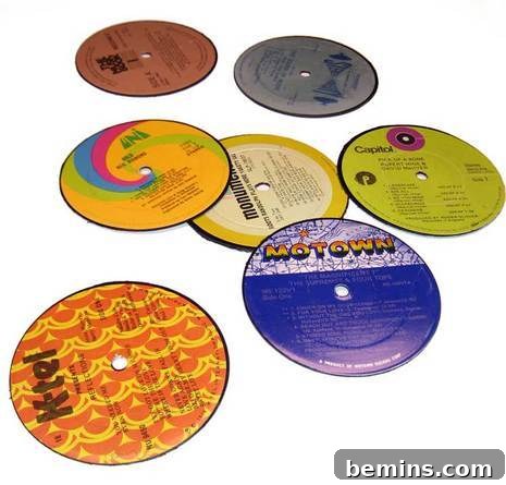 DIY vinyl record coasters