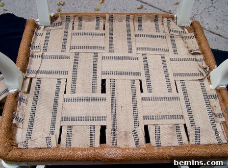 A chair in need of seat rebuilding