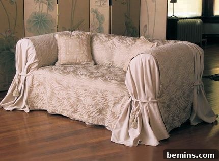How to DIY a Custom Sofa Cover 2 Elegant vintage brocade fabric for sofa wrap project