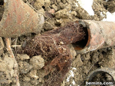 Roots clogging a main sewer line