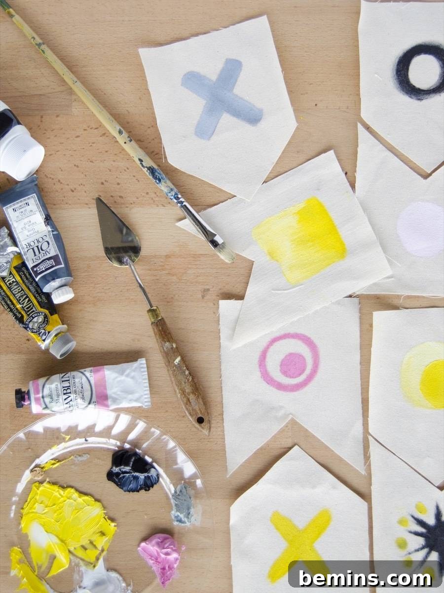 Oil paints and dyes colorfully dress up homemade oilcloth fabrics