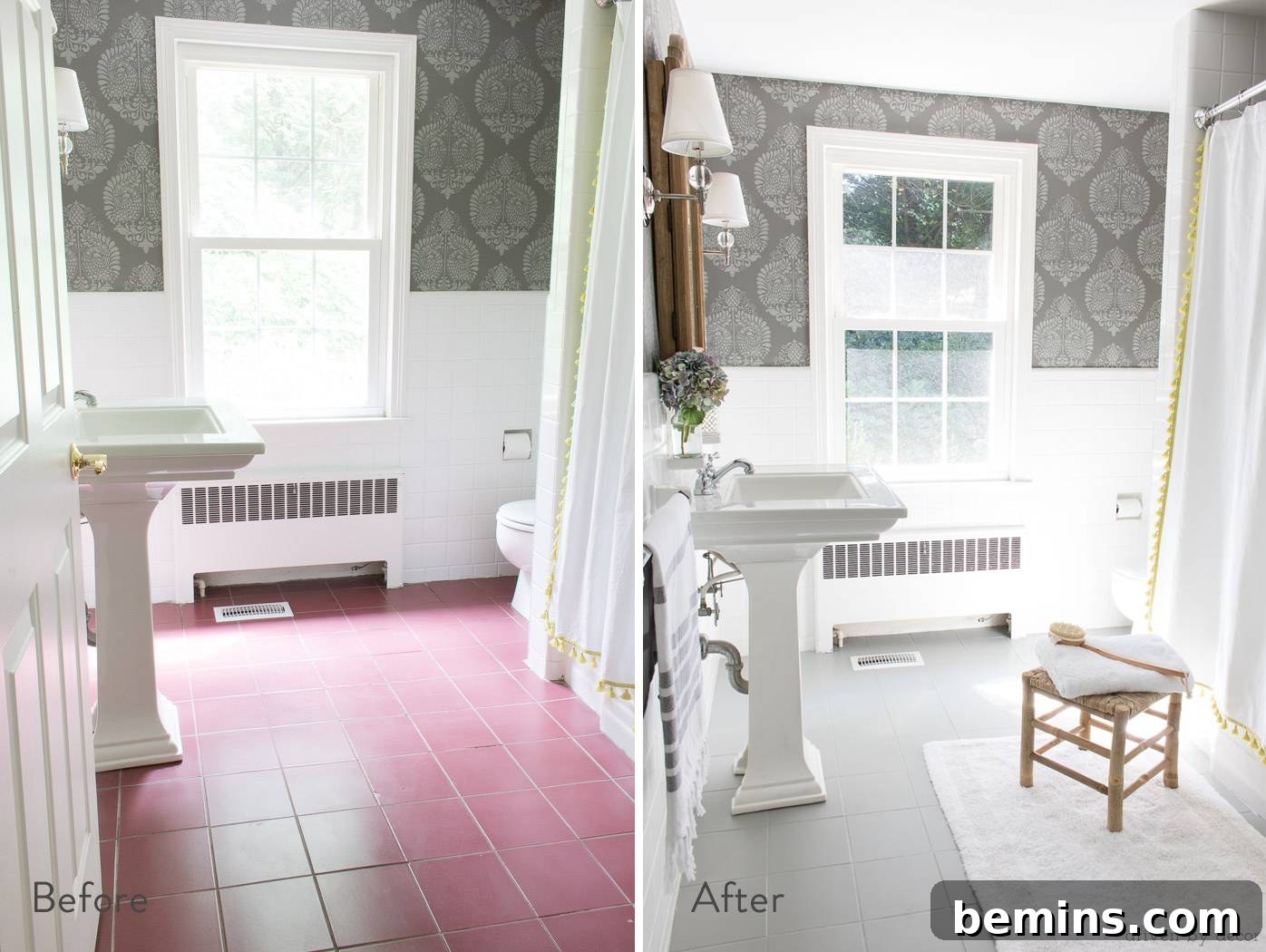 Before and after transformation of painted floor tiles. See the dramatic difference paint can make!
