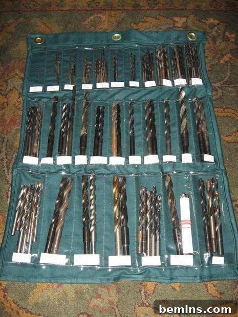 Organized Drill Bits and Taps in a vinyl organizer