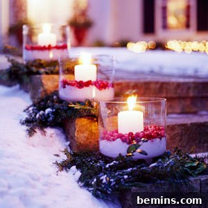 30 Creative Cranberry Decor Ideas 5 Three Christmas tea candles with one in the forefront, decorated with cranberries.