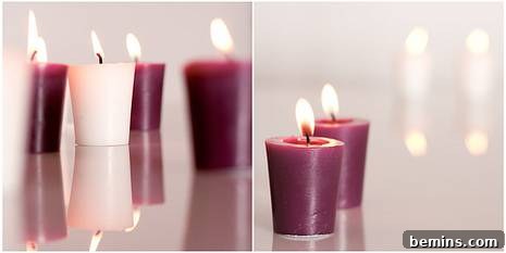 Red and white candles burning softly