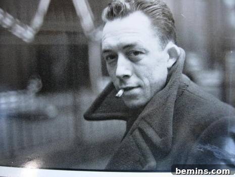 A classic black and white portrait of the French philosopher and author Albert Camus, selected as the base image for a custom t-shirt stencil design.