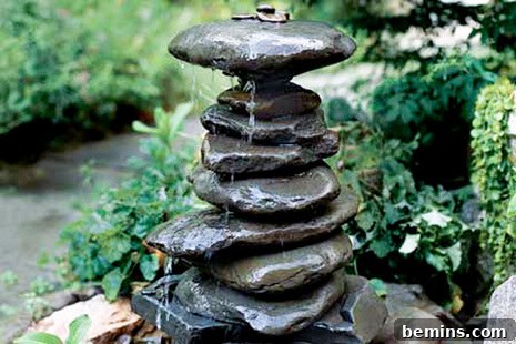 River Rock Fountain in a Garden Setting