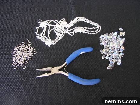 A pair of pliers and jewelry trinkets.