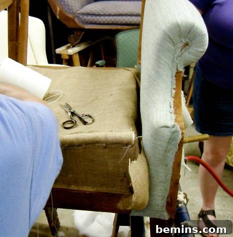 Upholstery Workshop: Mastering Pleated Rolled Arms 8 Finished upholstered arm