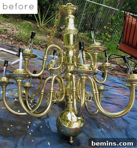 Before: A Shiny Brass Chandelier