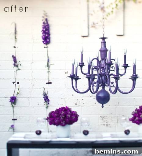 After: A Purple Chandelier with Matching Decor