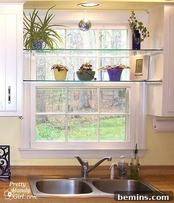 DIY Glass Shelves Above Kitchen Sink